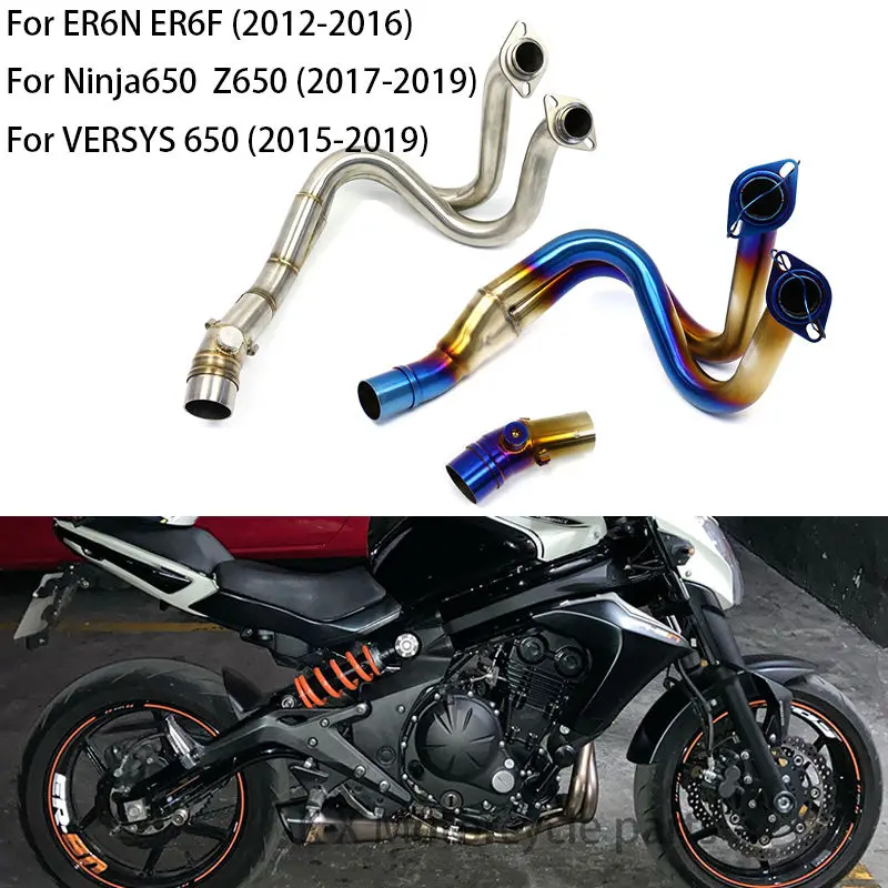 

Motorcycle Exhaust Front Middle Connection Link Pipe Slip on For Kawasaki ER6N Versys 650 Z650 Ninja 650 2012-2019 2020 Muffler