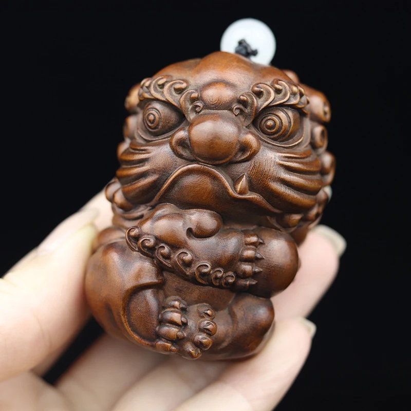 

6CM Pixiu Pendant Boxwood Hand Carved Boxwood Figurine Carving Dragon Baby Netsuke Pendant Feng Shui Sculpture - #W024