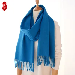 Lake blue wool scarf women winter warm cashmere tassel fashion casual shawl bandana pashmina long scarves gift for men  ladies