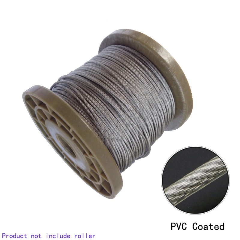 5 Meters 2/3/4/5/6mm 8mm Diameter Steel PVC Coated Flexible Wire Rope Cable Transparent 304 Stainless Steel Clothesline 7*7