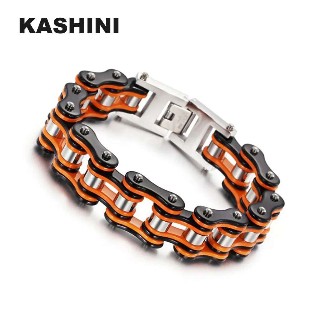 Punk Men's Chain Bracelets Bangles Fashion Biker Bicycle Motorcycle Orange Link Bracelets For Men Stainless Steel Jewelry Gift