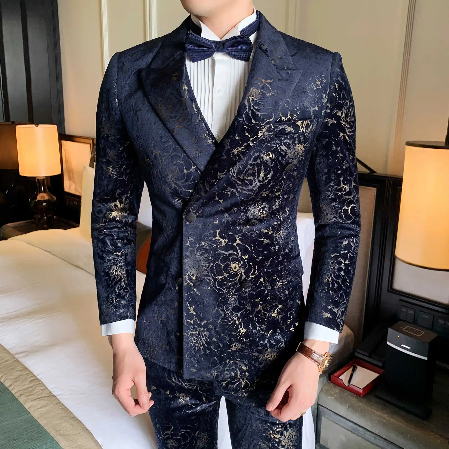 

Wedding Business Social Smoking Mariage Homme Stylish Prom Jackets Club Gentleman Mas Suit Printing Velvet Dinner Full Dress Men