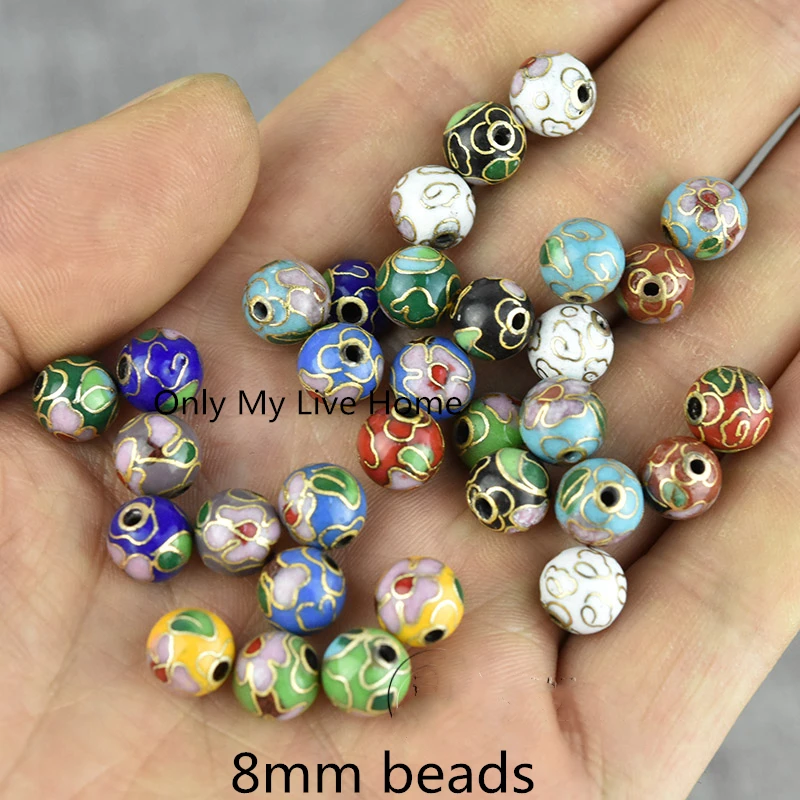5pcs DIY Cloisonne Enamel Polished 8mm Round Loose Beads Copper Accessories Chinese Jewelry Making Earrings Necklace Bracelets