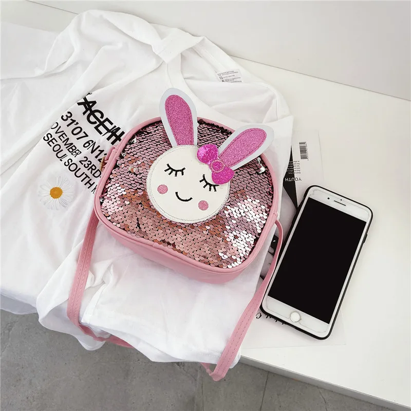 Sequins Bunny Girls Small Shoulder Bags Lovely Baby Kids Mini Accessories Coin Purse Handbag Cute Rabbit Children Crossbody Bag