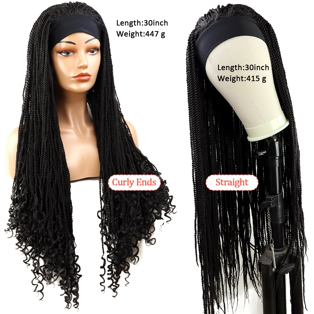 YunRong 34Inches Headband Wig with Curly Ends Senegalese African Braids Wigs Synthetic Cosplay Straight Turban Wig