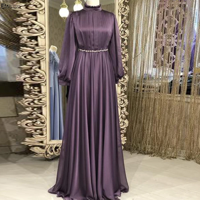 Elegant Navy Blue Muslim Evening Dresses Long Sleeves A-Line Women Formal Gowns 2024 Crystal Chiffon Prom Dress Robes De Soirée