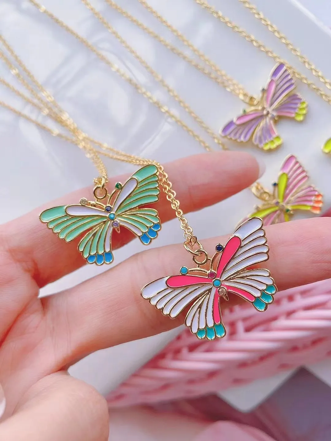 6Pcs,Trendy Jewelry Rainbow Enamel Butterfly Pendant Beads, Colourful Butterfly Enamel Charms Necklace DIY Jewelry Findings