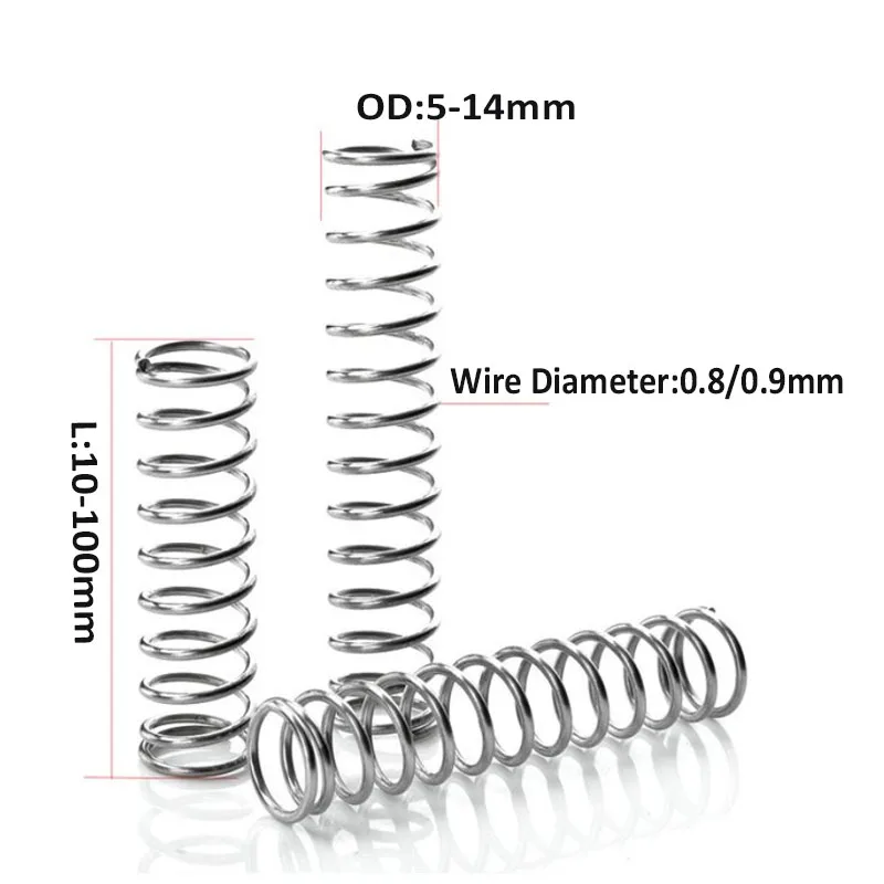 Diâmetro do fio da mola de compressão 0.8mm 0.9mm od 5-14mm L10-100mm das molas zincado da compressão de 5 pces