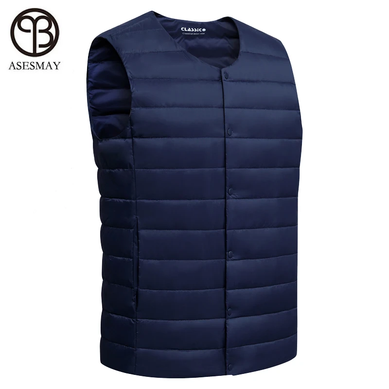 Asesmay 2020 Men down Vest Sleeveless Jacket Winter Brand Male Vest Fashion Ultralight White Duck Down Slim Warm Waistcoats