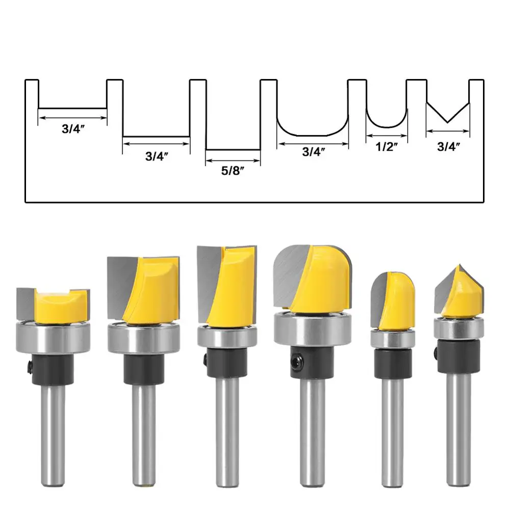 木材切断、ボウル、トレイテンプレート、木工ビット用のトリムパターンルータービット、6mm、1/4 \
