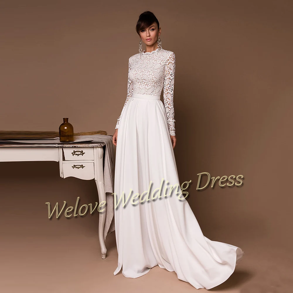 Einfache Böhmische Hochzeit Kleid Für Braut Sweep Zug Vintage Weiß Spitze Lange Hülse Strand Bürger Brautkleid 2021 Свадебное платье