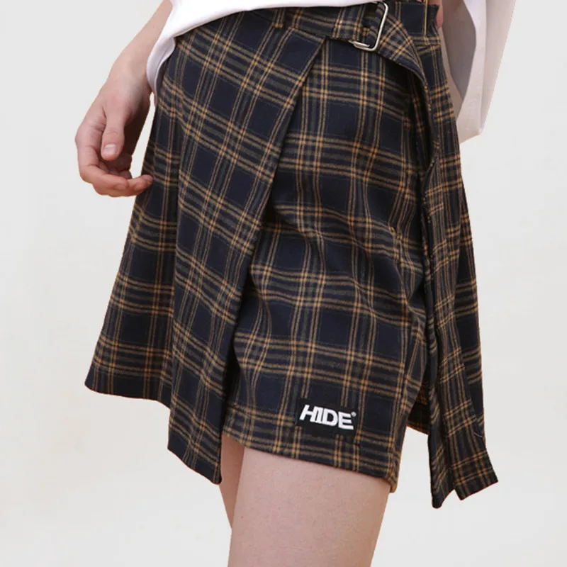 Women Plaid Mini Skort With Adjusted Belt Wrap Skort In Check  A022