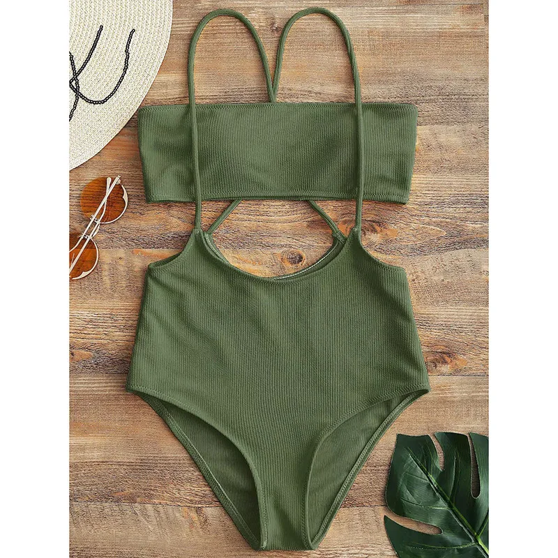 RIbbed Two Pieces Swimsuit Women High Cut Monokini Thong Swimwear One Piece Swimsuit Two pieces Bikini Set Bathing Suit Swim