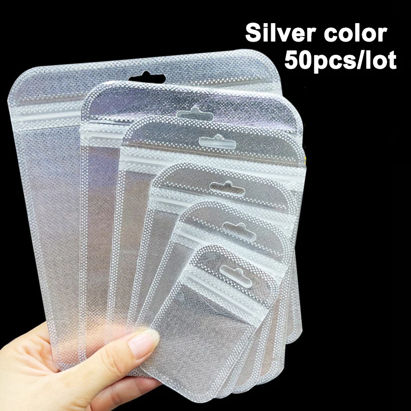 50pcs Small Plastic Bags 7*11cm 8.5*13cm Transparent Ziplock Bag with Hole Earring Necklace Jewelry Accessories Storage Display