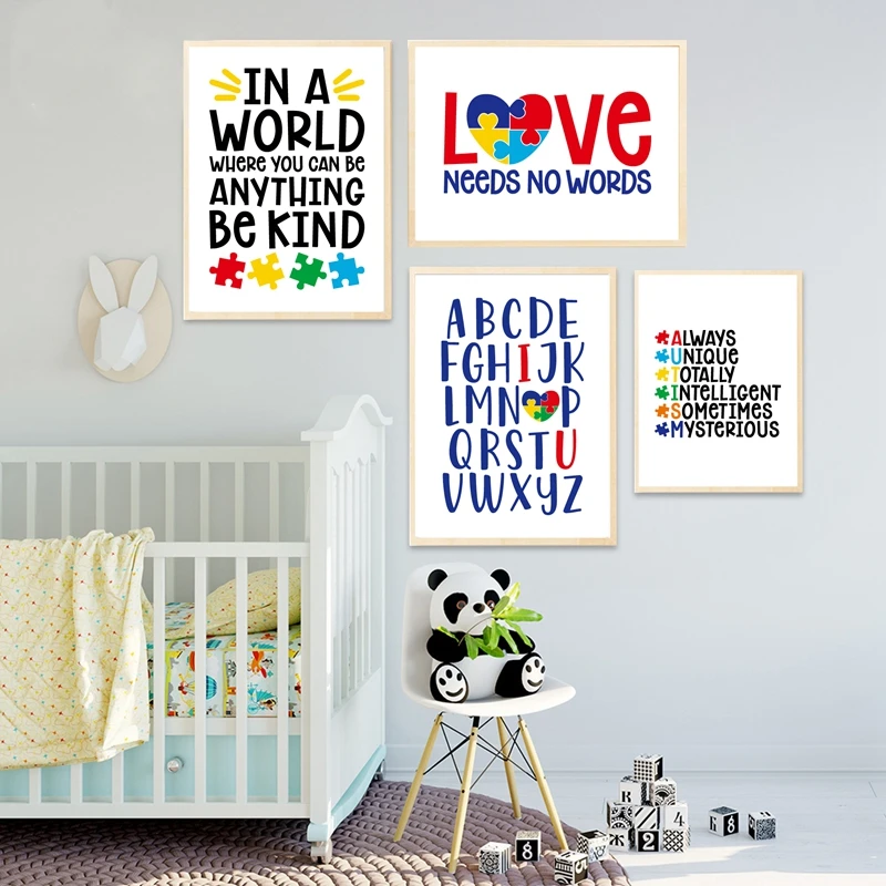 Autism Gifts Autism Awareness Quote Posters and Prints Autism Love Be kind Quote Puzzle Piece Art Canvas Painting Wall Art Decor