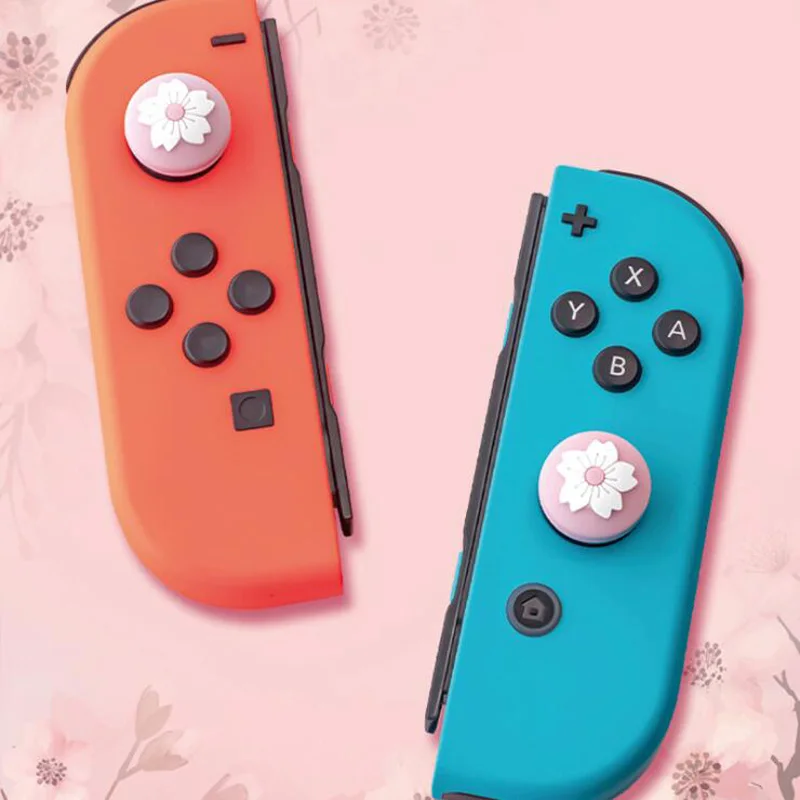 غطاء عصا التحكم ، لجهاز Nintendo Switch Lite ، بنمط زهرة وردية ، لوحدة التحكم Joy-con ، لطيف
