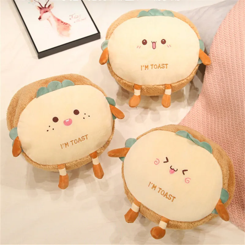 New  Kawaii Toast Bread Food Plush Toys Winter Handwarmer Stuffed Food Pillow Sofa Chair Cushion For Kids Xmas Birthday Gift