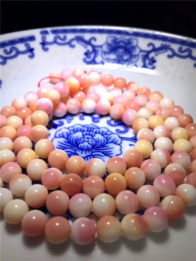 8mm beautiful Pink tridacna Mala bead Bracelet giant clam Mala 108 Bead Bangle Necklace Amulet