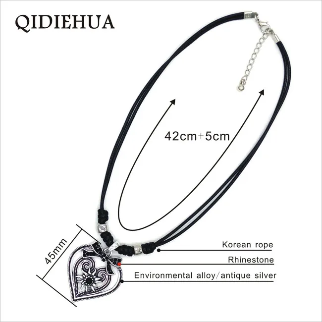 Fashion Heart Bow Pednant Necklace Women Traditional Color Edelweiss Necklace Oktoberfest Party Leather Rope Choker Gift Jewelry