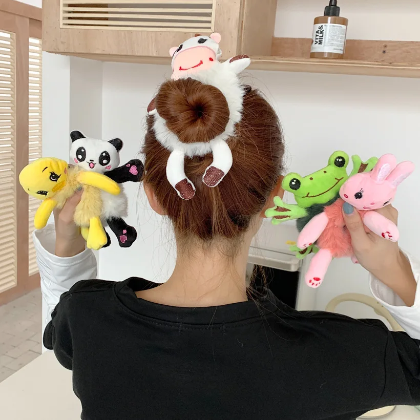 Woman Girls Lovely Animal Plush Elastic Hairband Scrunchies Winter Kawaii Rubber Band Cartoon Hair Ties Women Hair Accessories