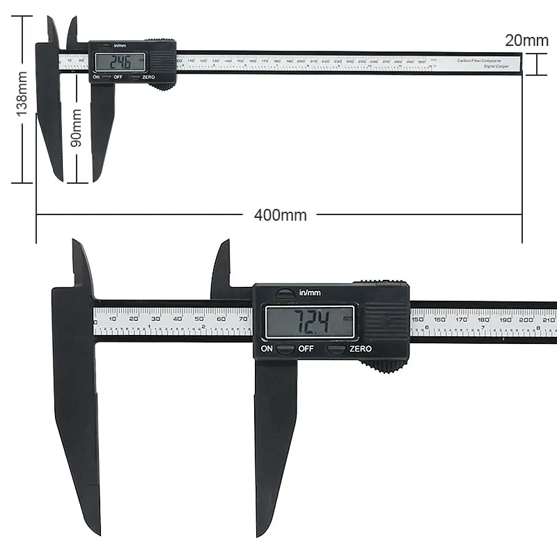 디지털 버니어 캘리퍼스 0-300/200mm, 대형 측정 범위 플라스틱 캘리퍼스, 긴 측정 턱 외부 내경 스텝 측정