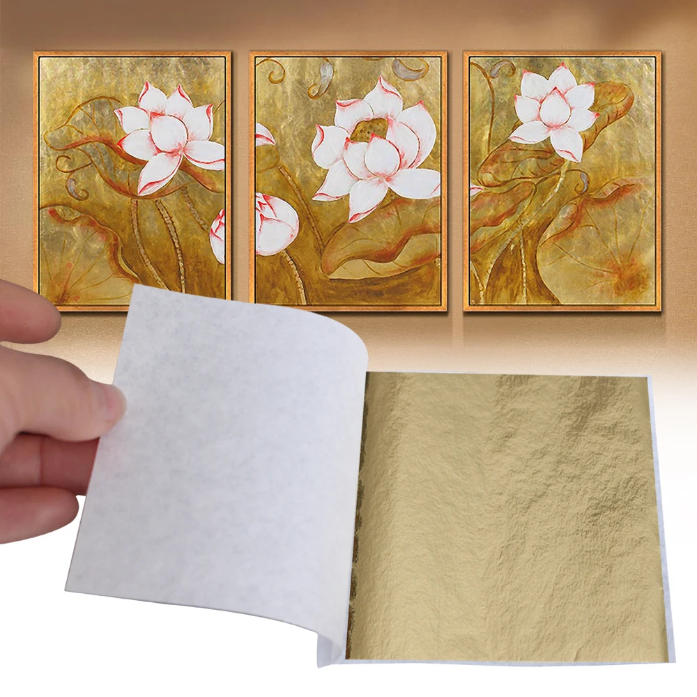 Taiwan Gold Leaf Imitation Foils Gilded Paper Colorful Leaf Shiny Decoration Furniture Wall Drawing Arts Crafts 10Sheets 8x8.5cm