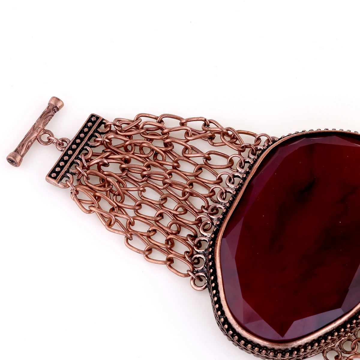 HAHA&TOTO Fashion Vintage Chains Bracelet Bangle Antique Red Copper Plated Inlaid Big Resin Stone Statement Bracelets for Women