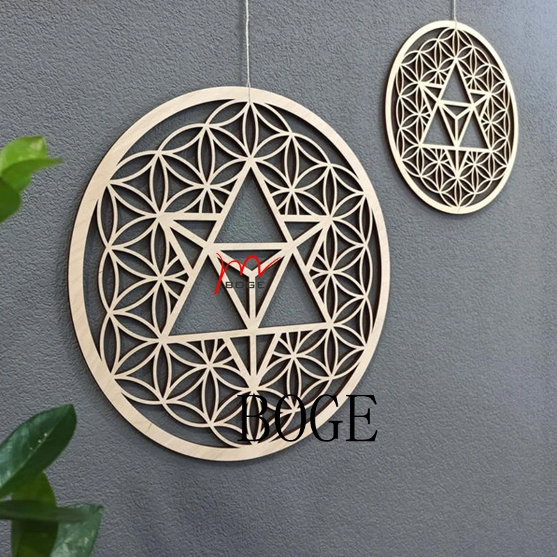 10pcsFlower of Life with Merkaba star wall hanging Large Merkaba  art Sacred geometry wood wall decor Crystal grid board gift