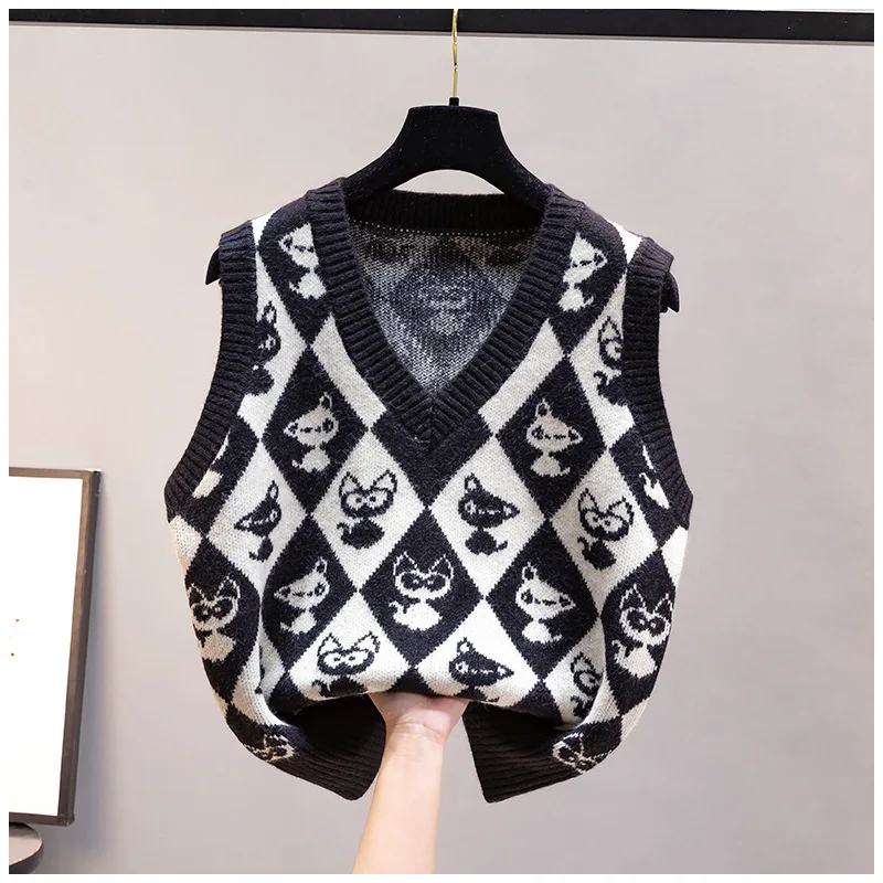 Women\'s spring and autumn 2023 fashion new knitted vest sleeveless v-neck sweater Korean style foreign style top