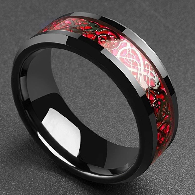 Romantic Couple Rings Fashion Men Stainless Steel Carbon Fiber Rings Cute Women Zircon Ring Set Wedding Engagement Band Lover