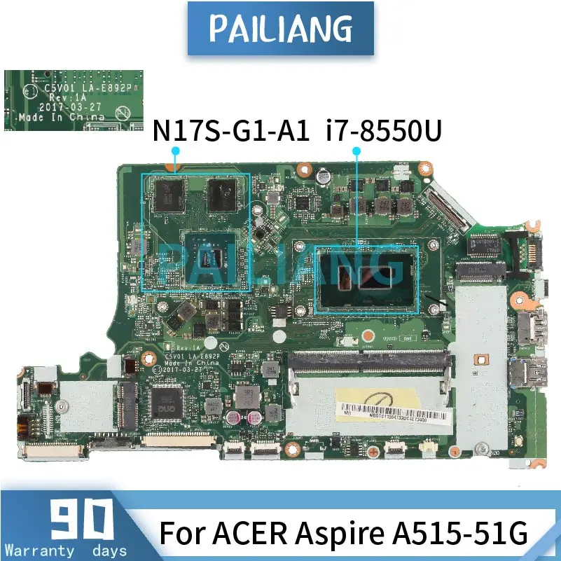 Mainboard For ACER Aspire A515-51G i7-8550U Laptop motherboard LA-E892P SR3LC N17S-G1-A1 DDR4 Tested OK