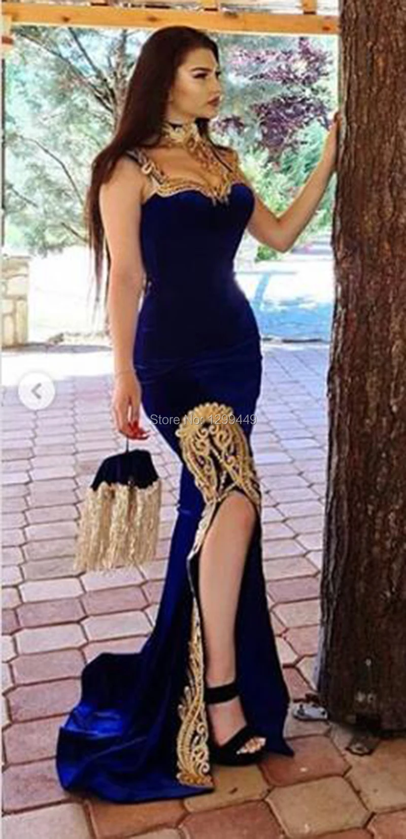 Eightale Arabic Evening Dress with Detachable Skirt Two Pieces Blue Morocco Kaftan Mermaid Customized Velvet Prom Party Gown