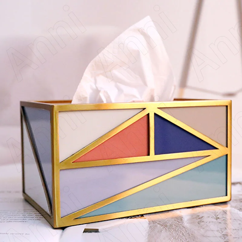 Creative Brass Stroke Tissue Box Holder European Luxurious Painted Classical Napkin Holder Living Room Desktop Paper Towel Boxes