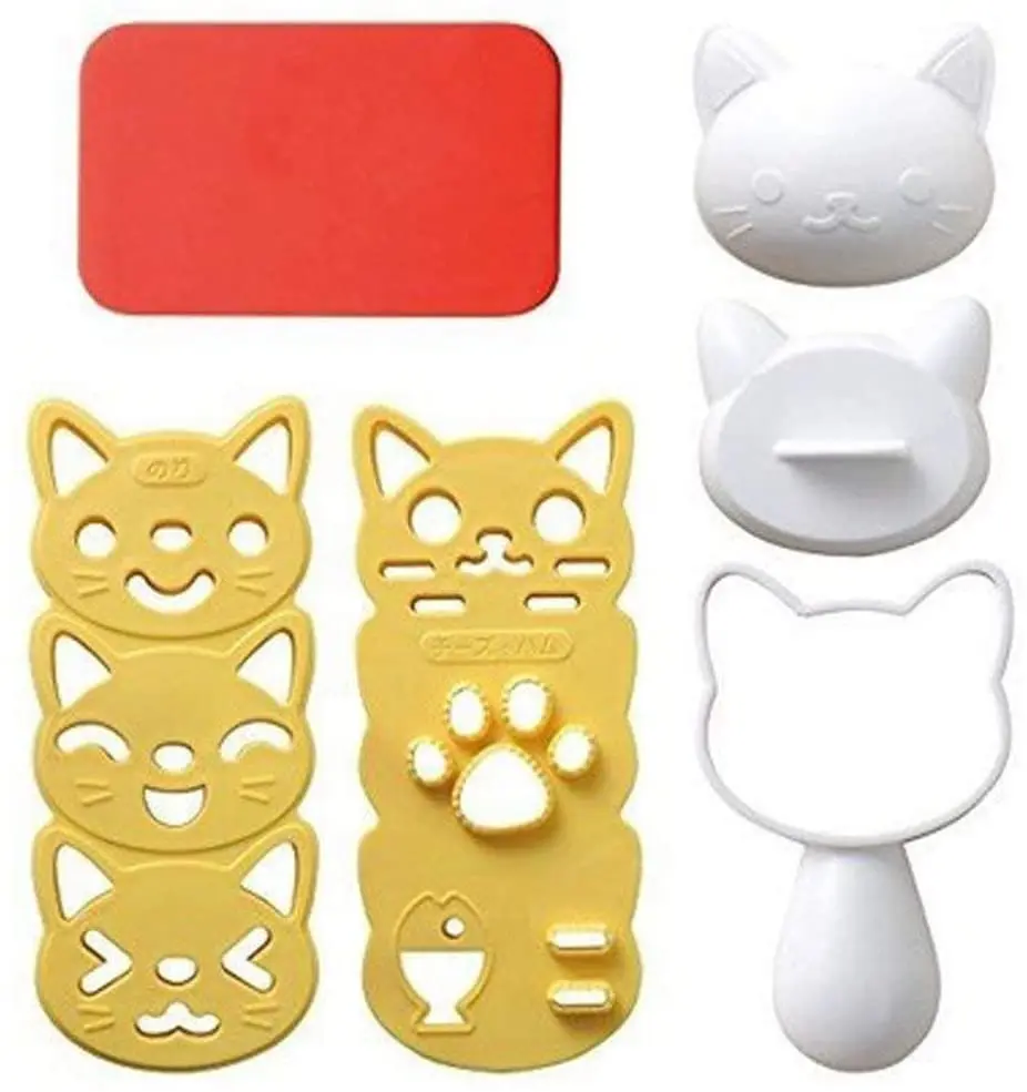 3pcs/set Sushi Mold Rice Ball Mold Cartoon Cat Pattern Sushi Bento Nori Kitchen Rice Decor Kits Sandwich for Baby Kids