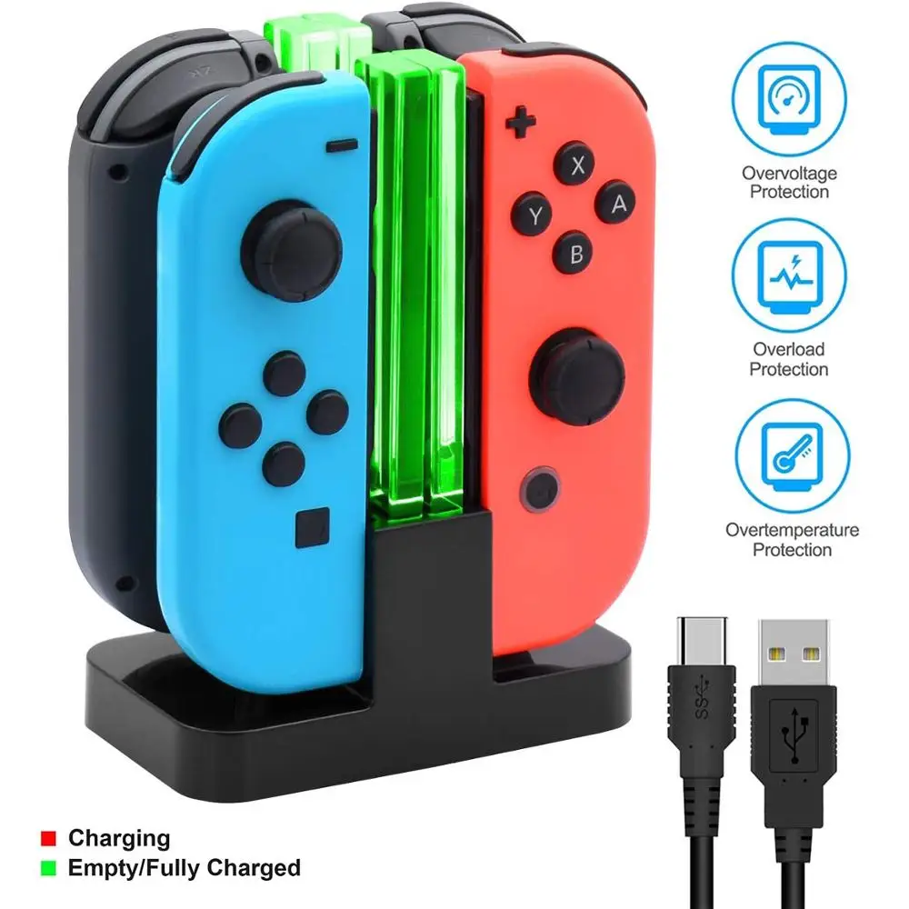 Fast Charging Dock for Nintendo Switch Joypad Controller LED Charger Stand for Nintendo Switch with a USB Type-C Charging Cord