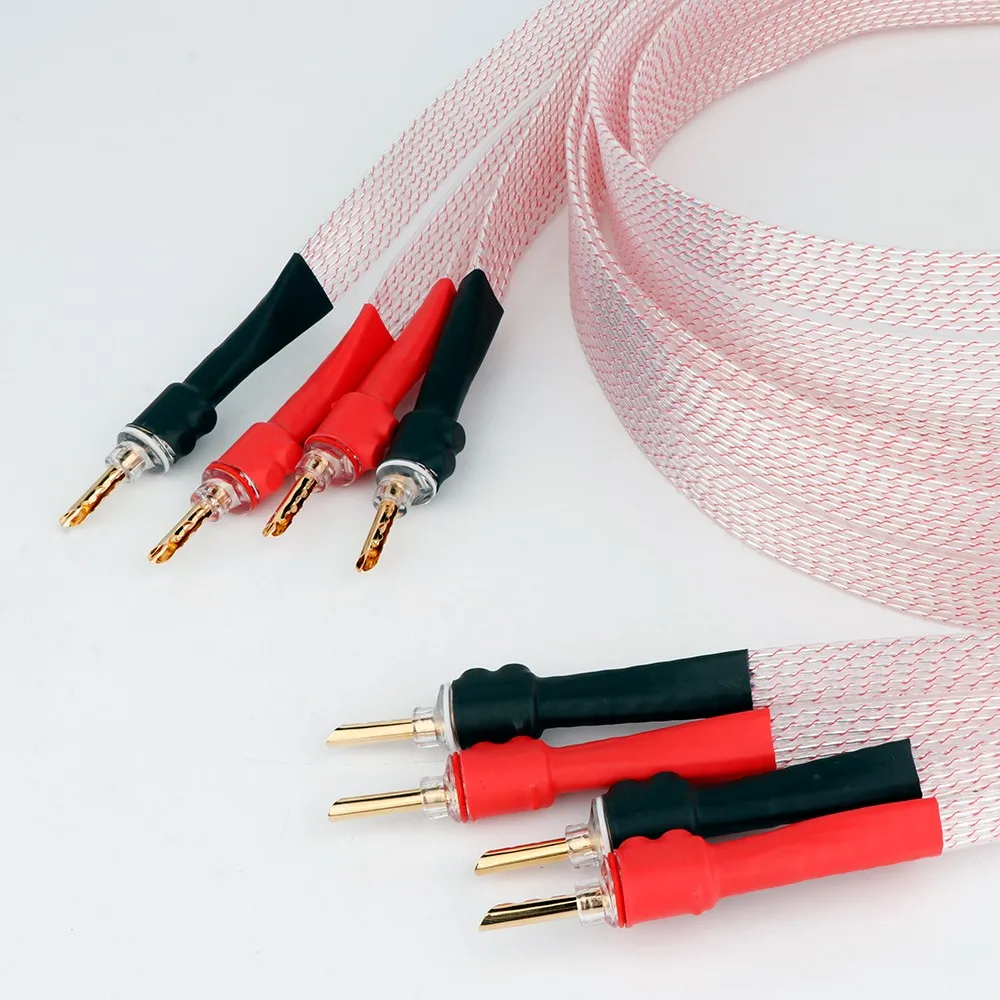 New  L312 Silver Plated OFC Flat Speaker cable Flat High end speaker cable  With BFA banana Transparent Cover Audio Banana Plug