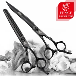 Fenice 7.5 inch Professional Pet Grooming Cutting Scissors Black Thinning Cutting Set JP440C Dogs Hair Tools