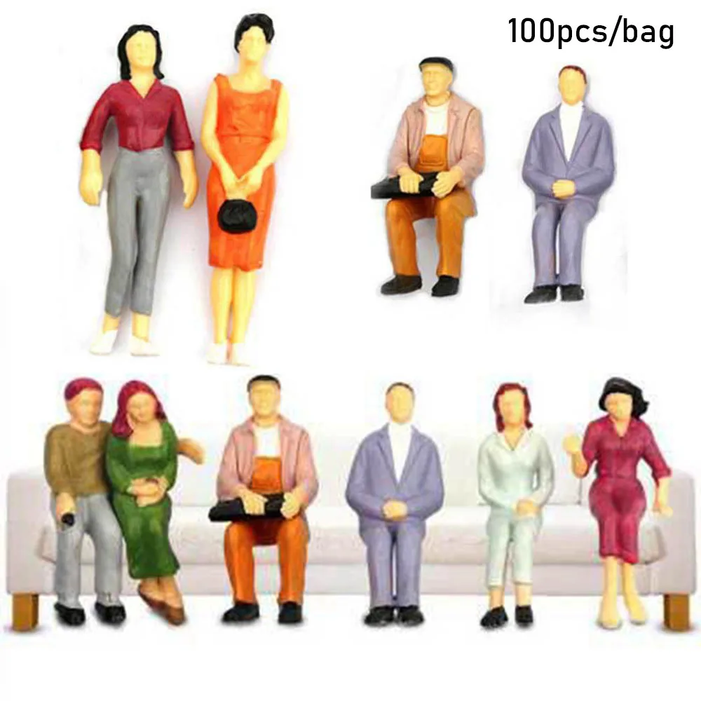 100Pcs Model Building People Figures Passengers Train Scenery DIY Character 1:100/1:150 Scale Mixed Color Pose Model