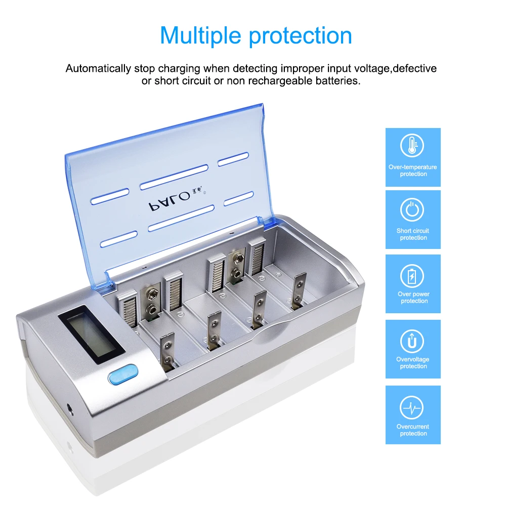 PALO-cargador de batería inteligente con pantalla LCD LED, cargador de batería recargable de tamaño AA/AAA/C/D, 9V, 1,2 V, Ni-MH, NI-CD