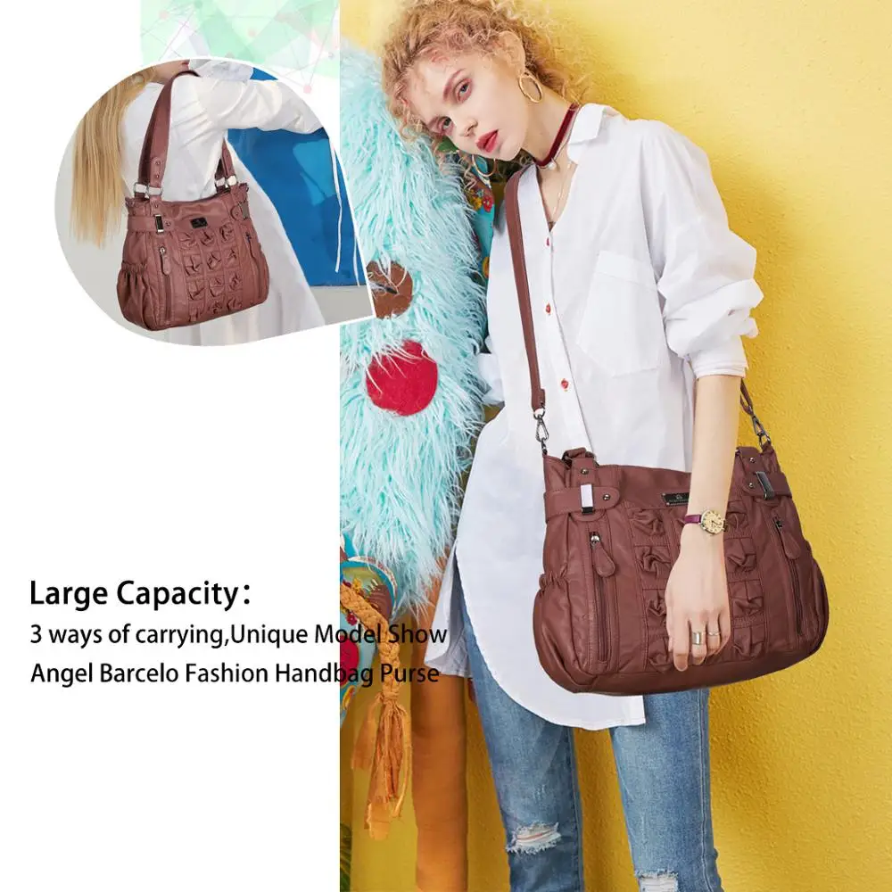 Angelkiss Women Handbags Fashion PU Crossbody Bag Barcelo 2023 Pleated Shoulder Bag Soft Ladies Satchels Large Capacity Wallet