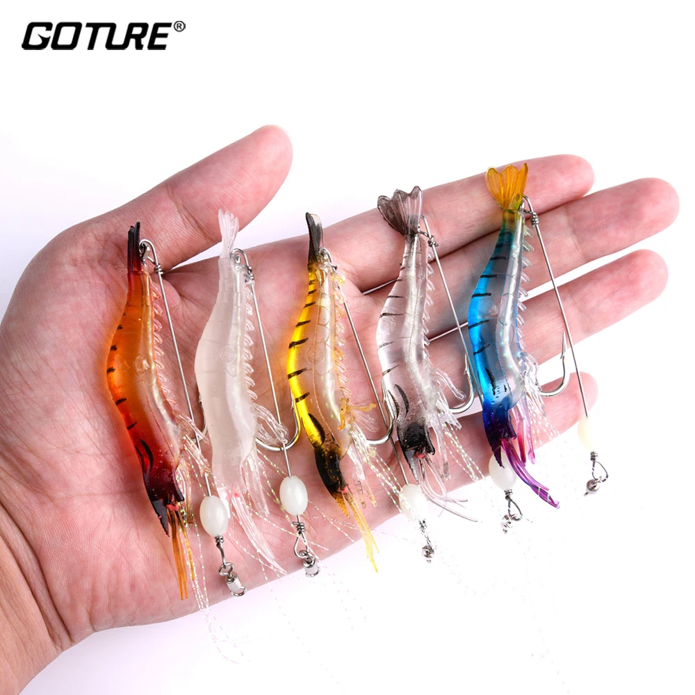 

Goture 5pcs/lot 9cm/7g Soft Fishing Lure Shrimp Luminous Artificial Bait 3 Colors For Slow Jigging