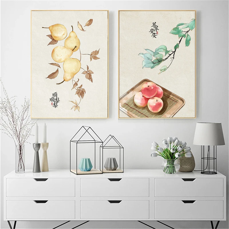 Nordic Fruit Lychee Pear Persimmon Apple Bayberry Canvas Paintings Poster Print Wall Art Picture Living Room Home Decor Cuadros