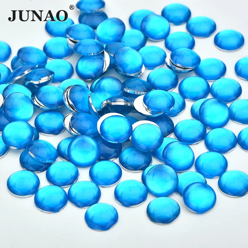 JUNAO 4mm 12mm Neon Yellow Color Resin Flatback Rhinestone Round Strass Gems Non Hotfix Crystal Applique For Decoration Crafts