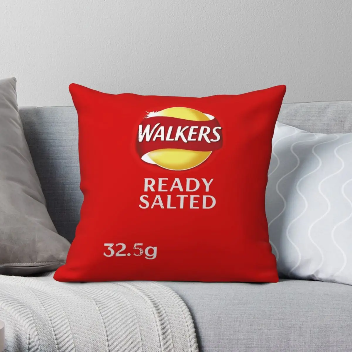 

Walkers Ready Salted Crisps Square Pillowcase Polyester Linen Velvet Creative Zip Decor Car Cushion Cover