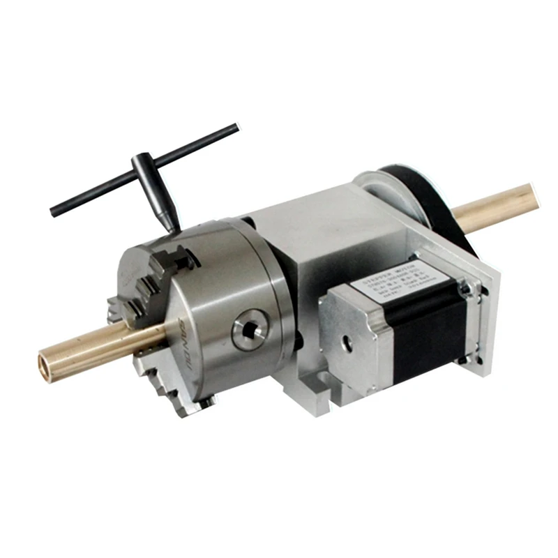 Hollow Shaft 4th Axis Rotary Axis with 3 Jaw 4 Jaws 100mm Chuck NEMA 23 57 Stepper Motor for Wood Engraving Machine