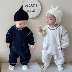 Solid Color Baby Romper Fashion Big Pocket Boys Jumpsuit Cotton Kids Overalls Autumn Long Sleeve Baby Clothing 0-24M