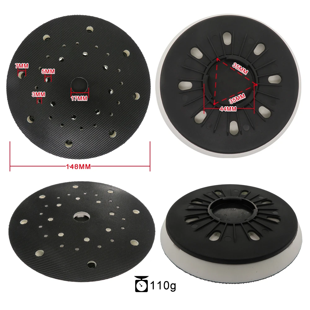 Placa de respaldo para lijadora, almohadilla de lijado de respaldo sin polvo de 33 agujeros, 6 pulgadas (150mm), discos de lijado de bucle de gancho de 6 ", 202461 RO