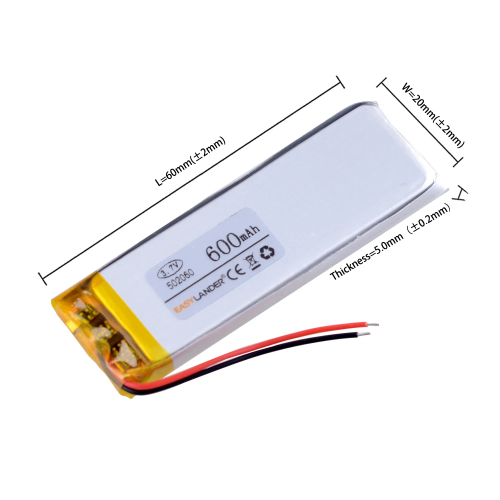 3.7V 600mAh 502060 502160 502260 Lithium Polymer LiPo Rechargeable Battery For Mp3 MP4 GPS bluetooth speaker