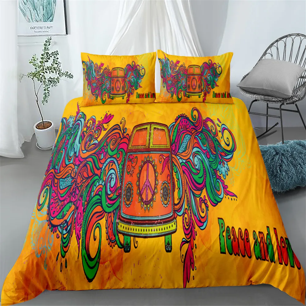 

indian hippies van bedding set single twin double queen king cal king size bed linen set