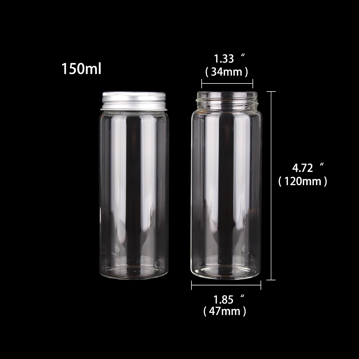 6pcs 150ml 47*120mm Glass Storage Bottles With Aluminum Caps Candy Glass Vessels Empty Jars Vails For Art DIY Crafts